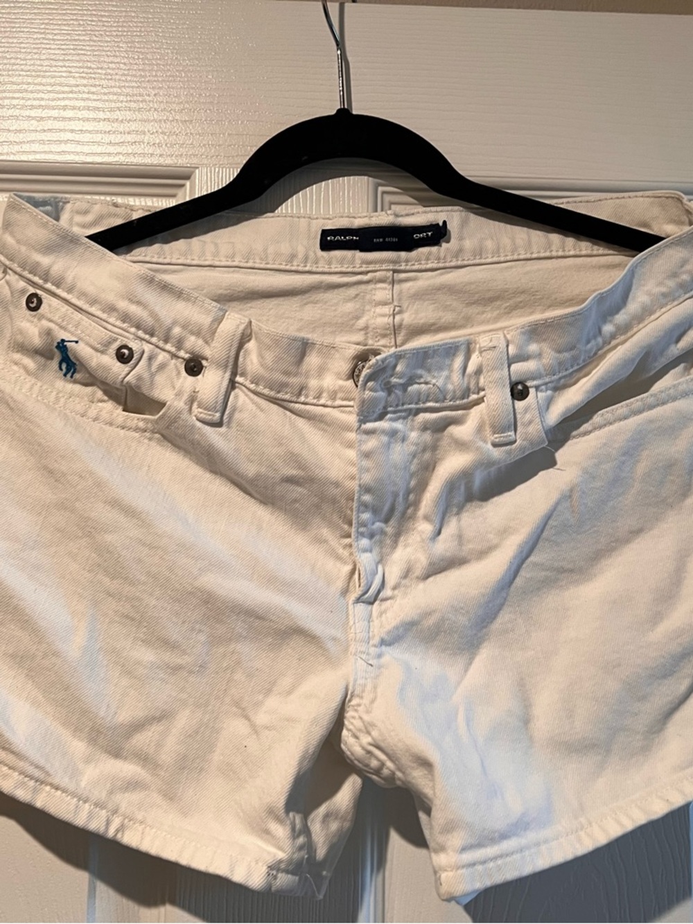 Ralph Lauren Cream Denim Shorts with Blue Pony Detail